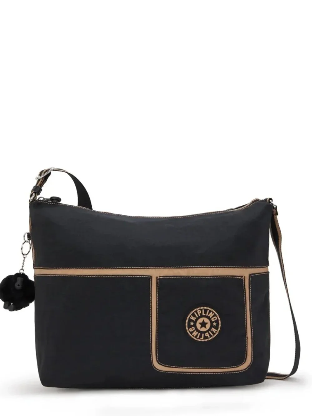 Kipling Lesia Shoulder Bag Black Tan Crossbody Monkey Charm NWT